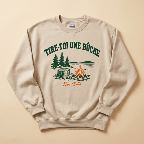 Coton ouaté sable Tire-toi une bûche, sapins, lac et feu de camp